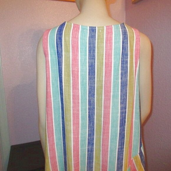 Cynthia Linen Blend Tunic Top Size L Rainbow Stripe Asymmetrical Lagenlook Artsy - Picture 7 of 10